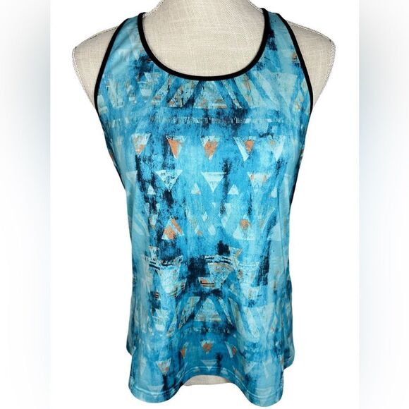 Adidas Climalite Blue & Orange Abstract Geo Print Racerback Activewear Tank Top - Picture 1 of 5